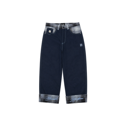Dos Mil Blue Plaid Denim Cursive Pants