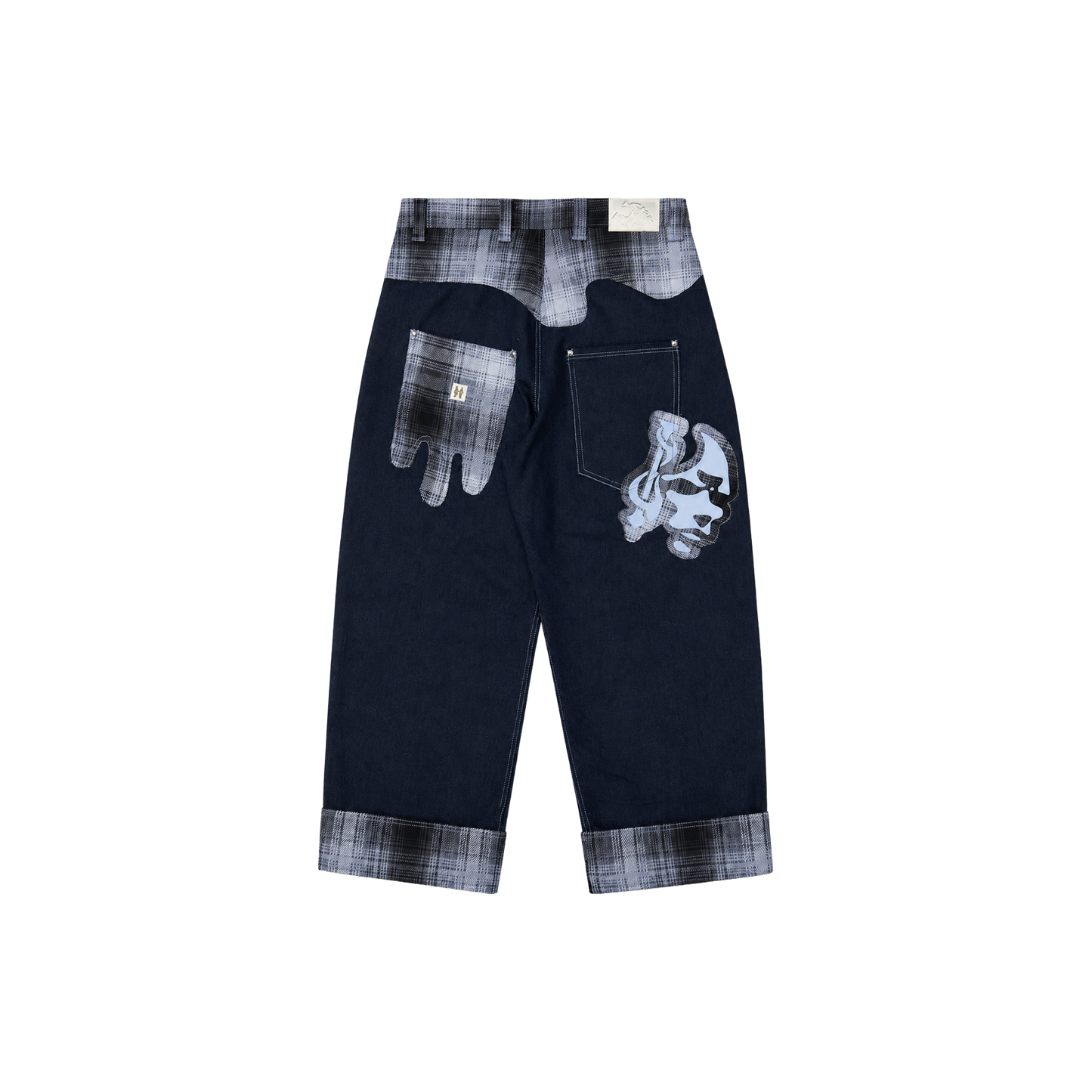 Dos Mil Blue Plaid Denim Cursive Pants