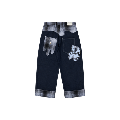 Dos Mil Blue Plaid Denim Cursive Pants