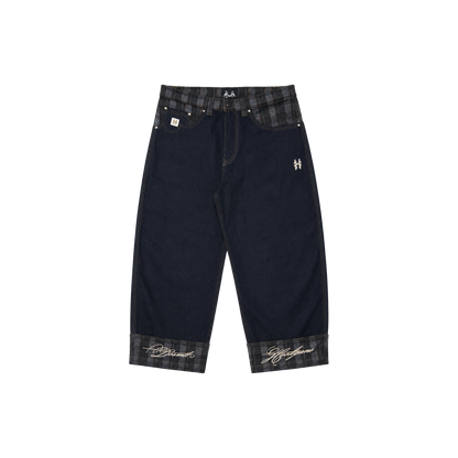 Dos Mil Black Plaid Denim Cursive Pants
