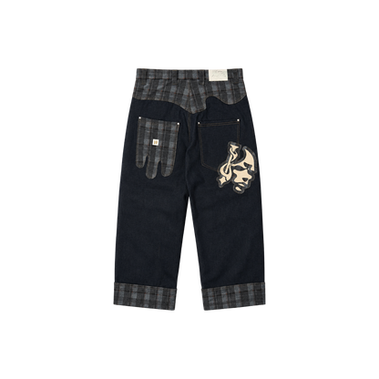 Dos Mil Black Plaid Denim Cursive Pants